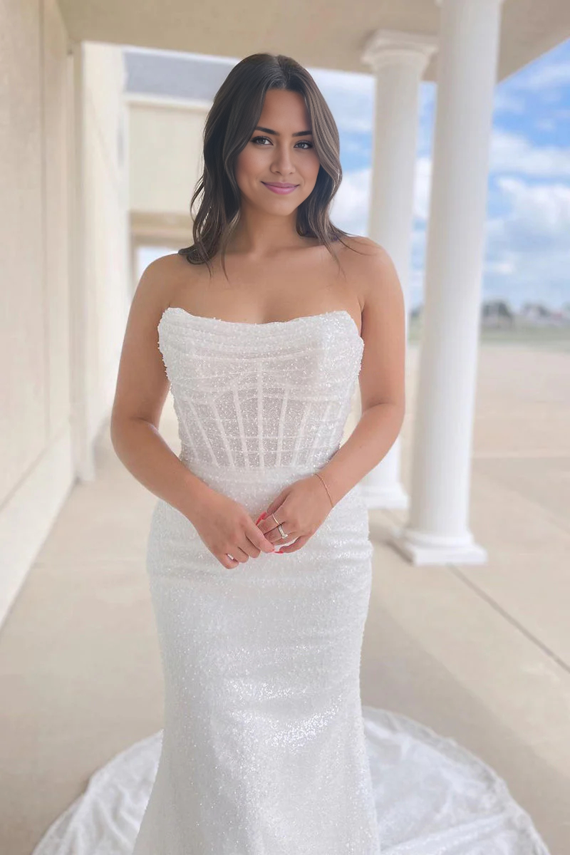 Wholesa Mermaid Sparkly Sequins Strapless Wedding Dresses